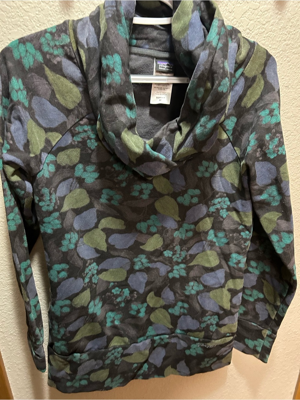 Patagonia Gray Pullover Hoodie with Green and Blue Floral Print
